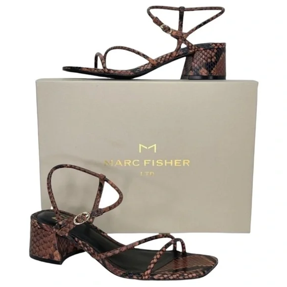 Marc Fisher LTD Womens Sandal 6M Jiny2 Brown Snake Print Block Heel - Picture 16 of 16